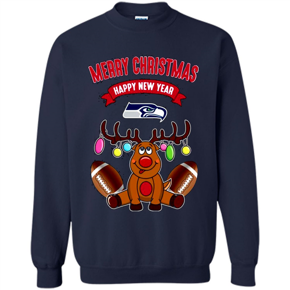 Seattle Seahawks NFL Reindeer Funny Merry Christmas And Happy New Year