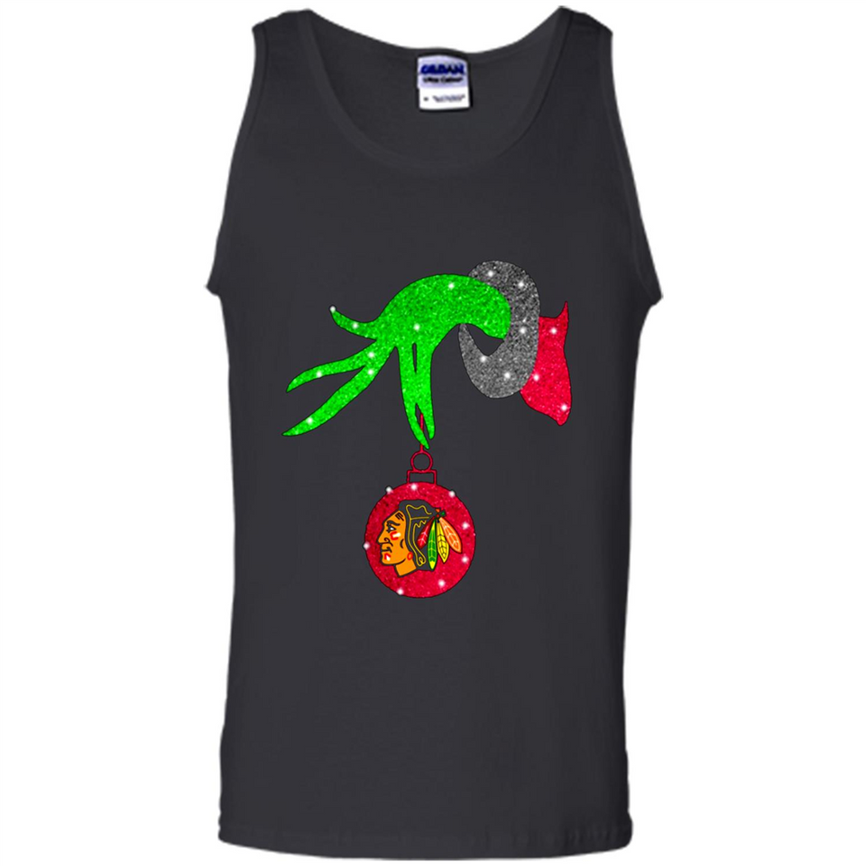 GRINCH HAND HOLDING CHICAGO BLACKHAWKS GLITTER CHRISTMAS PINGPONG