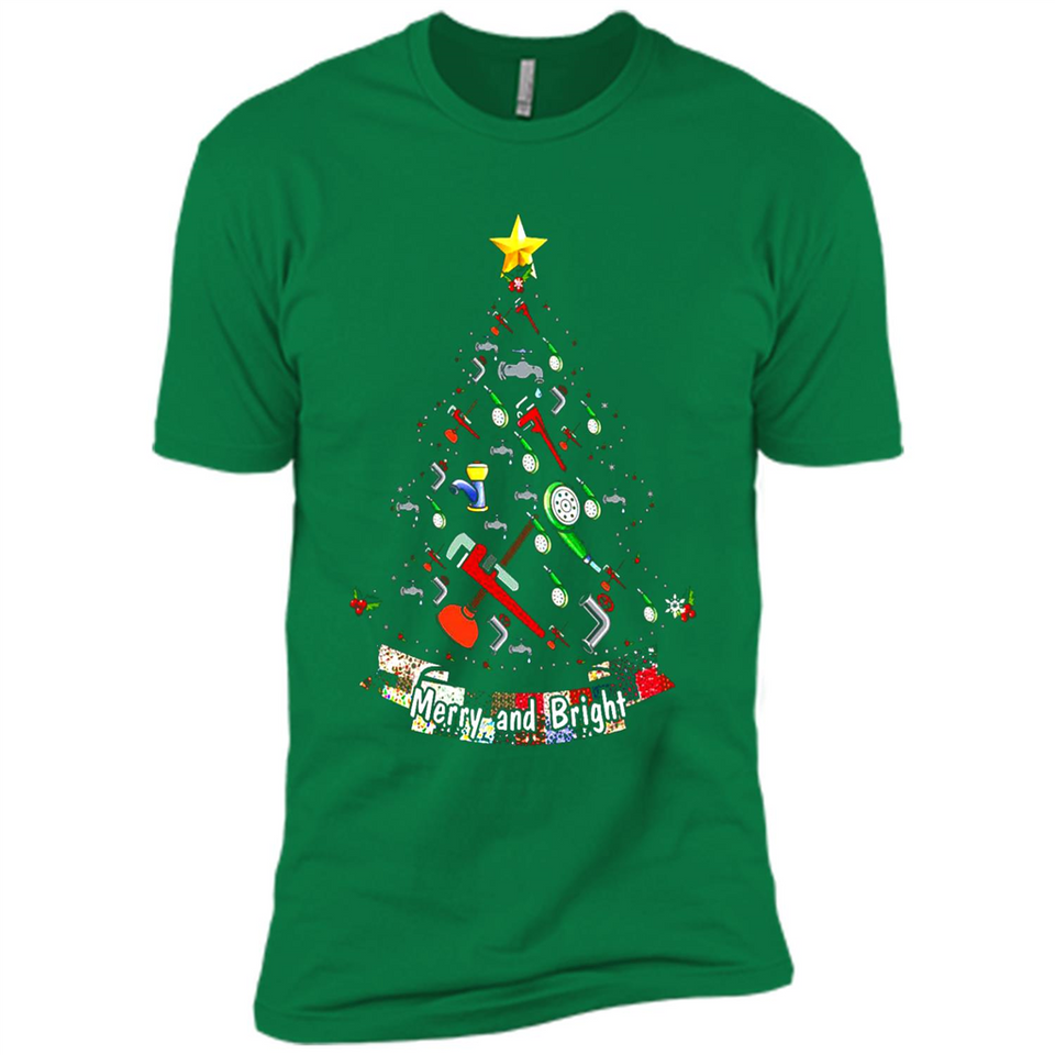 Merry And Bright Plumber Christmas Tree Shirt PINGPONG - Premium Short Sleeve T-Shirt
