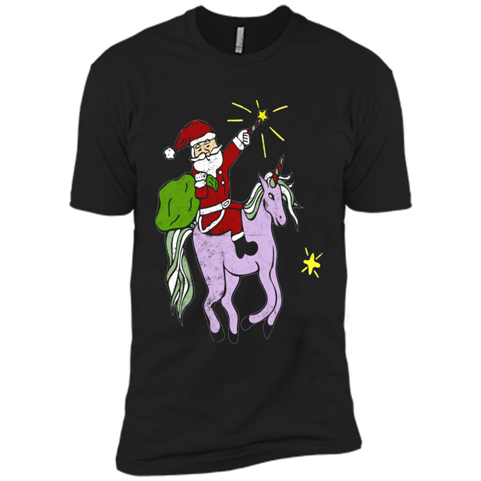 Distressed Retro Santa Riding Unicorn - Premium Short Sleeve T-Shirt