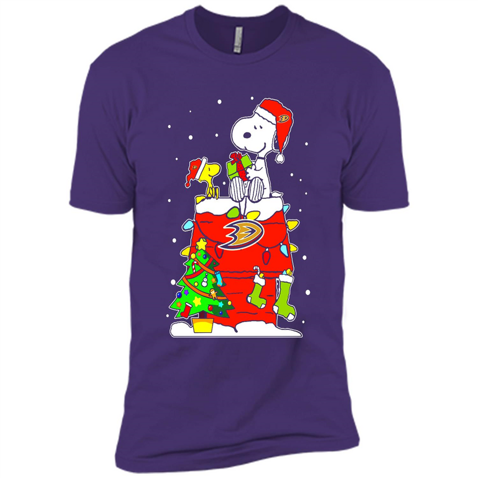 Anaheim Ducks Snoopy Ugly Christmas Sweaters - Premium Short Sleeve T-Shirt