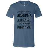 Don't Mess With Me My Grandma Is Crazy And She Will Slap You - Canvas Unisex V-Neck