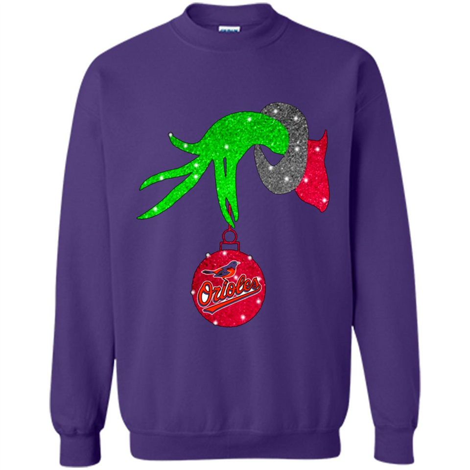 GRINCH HAND HOLDING BALTIMORE ORIOLES GLITTER CHRISTMAS PINGPONG