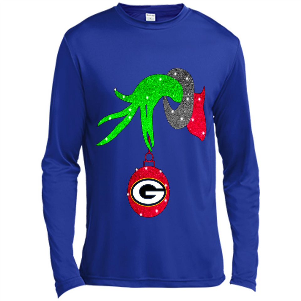 GRINCH HAND HOLDING GREEN BAY PACKERS GLITTER CHRISTMAS PINGPONG