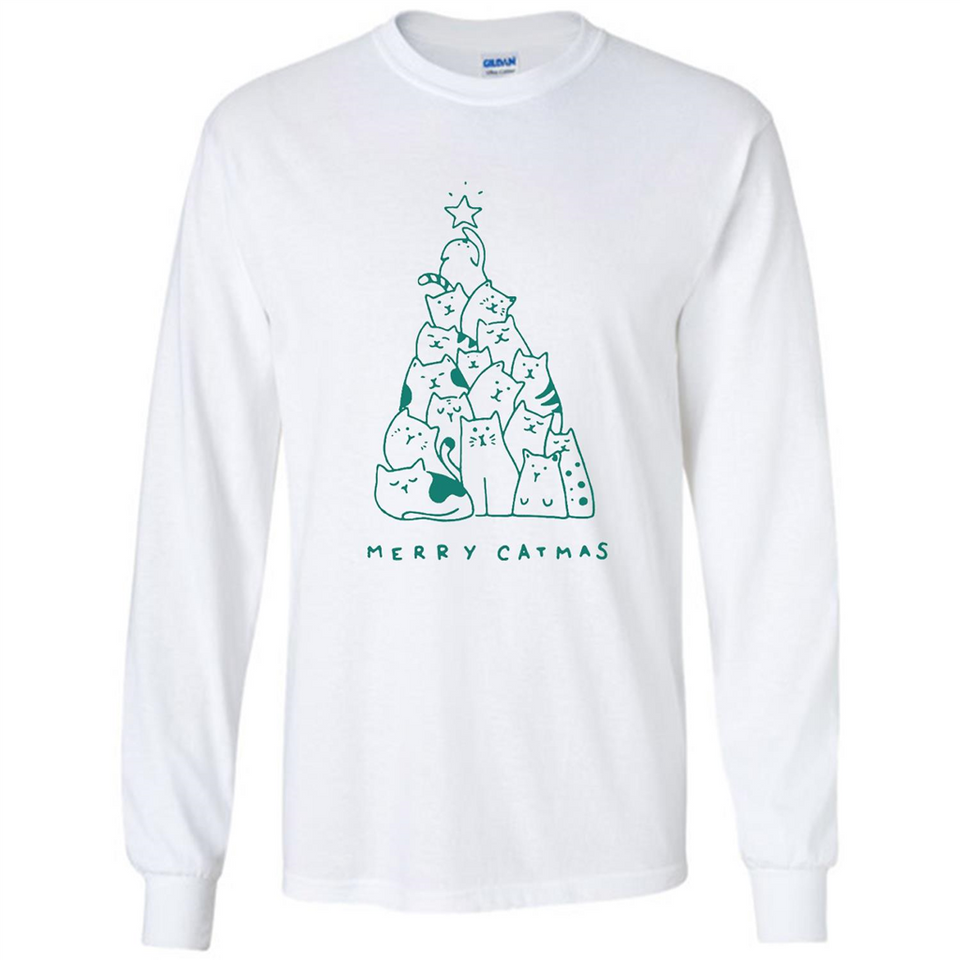 Merry Catmas Funny Cat Christmas Tree Sweatshirt - Long Sleeve T-Shirt