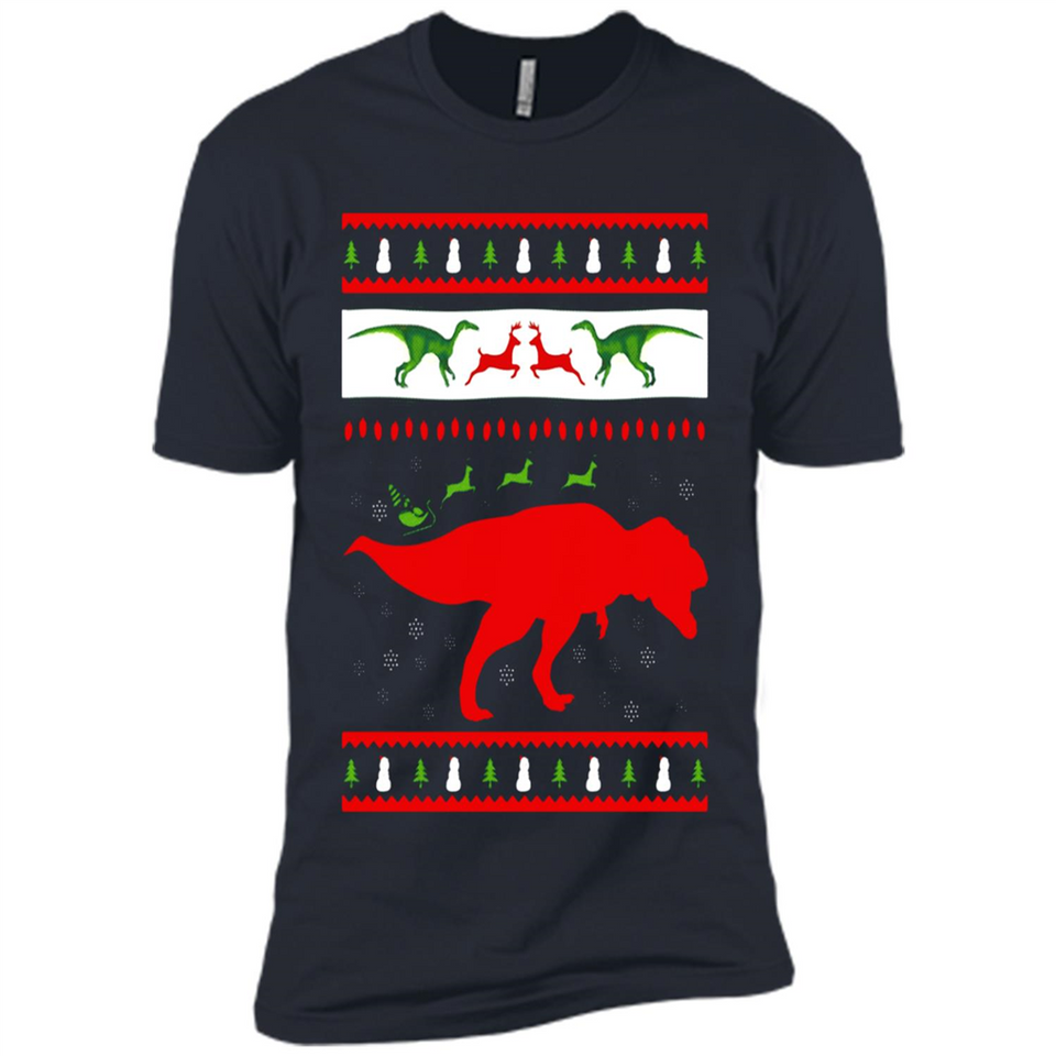 Dinosaur and Santa Clause Ugly Christmas Sweater - Premium Short Sleeve T-Shirt