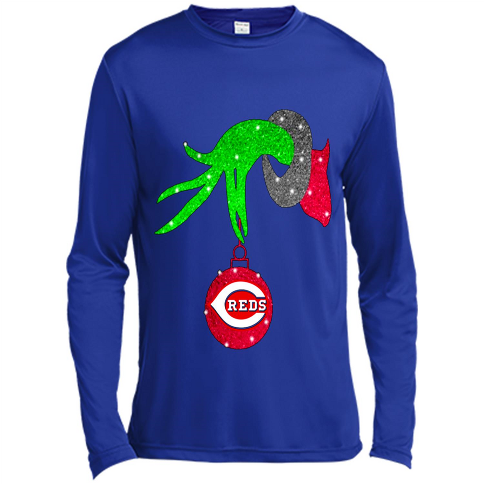GRINCH HAND HOLDING CINCINNATI REDS GLITTER CHRISTMAS PINGPONG