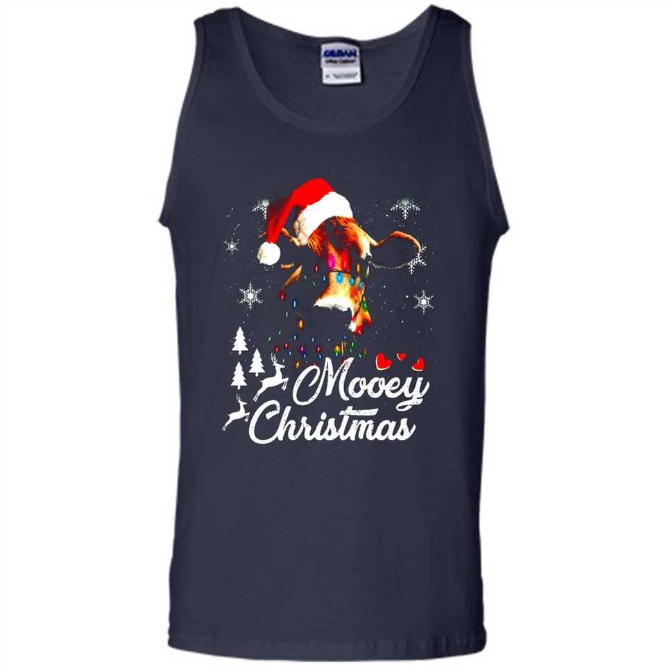 Mooey Christmas Cow Santa Christmas Lover Lights Sweatshirt - Tank Top