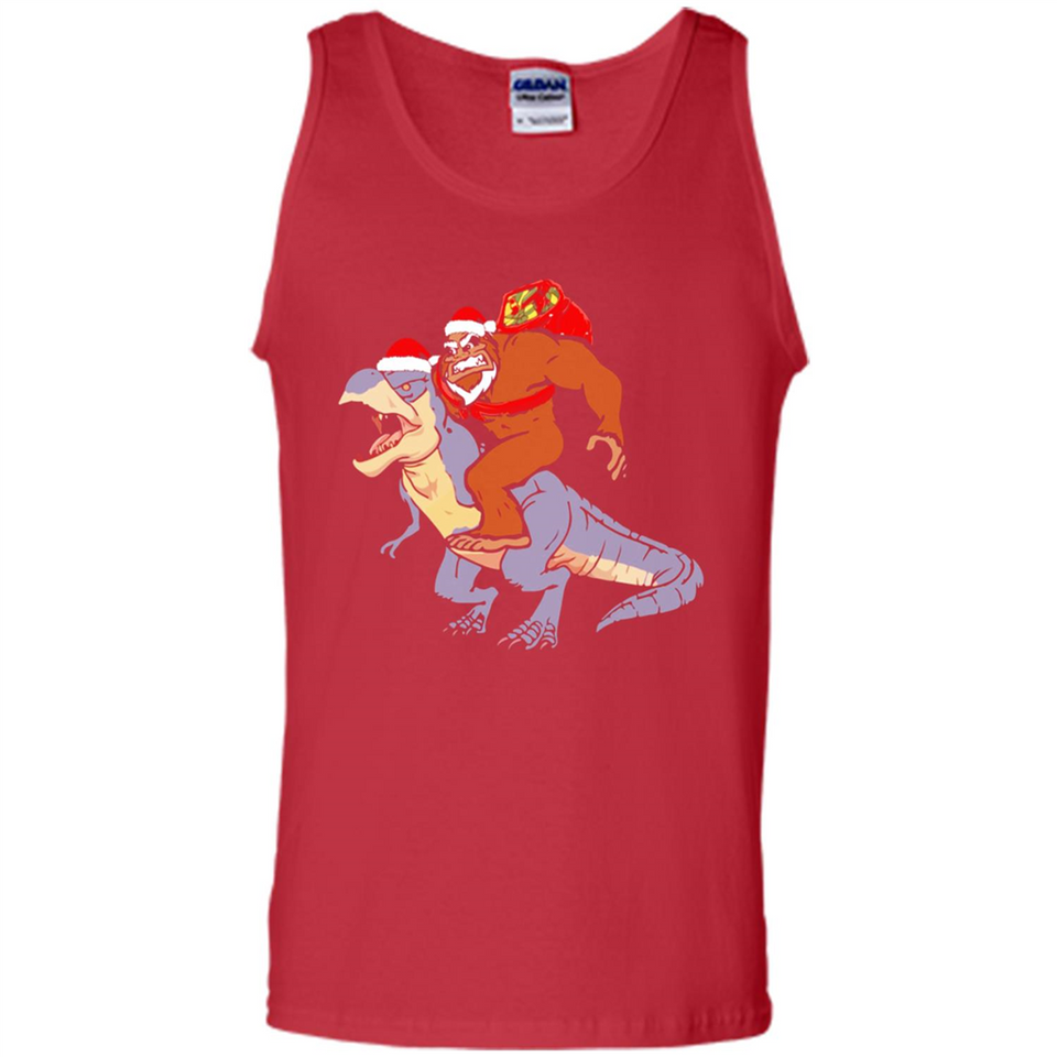 Bigfoot Riding Dinosaurus T-Shirt Funny Bigfoot Santa - Tank Top