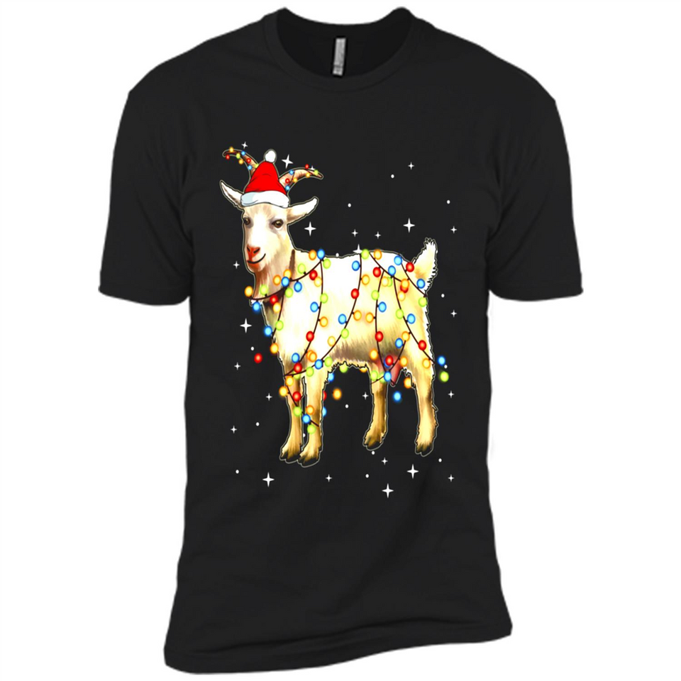 Christmas Lights Goat Wearing Santa Hat Funny Xmas - Premium Short Sleeve T-Shirt