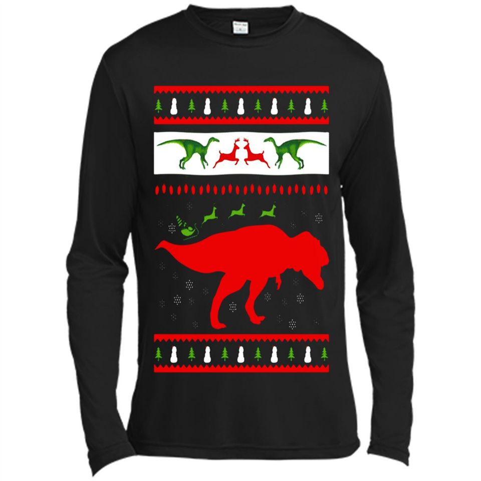 Dinosaur and Santa Clause Ugly Christmas Sweater - Canvas Long Sleeve T-Shirt