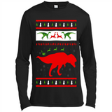 Dinosaur and Santa Clause Ugly Christmas Sweater - Canvas Long Sleeve T-Shirt