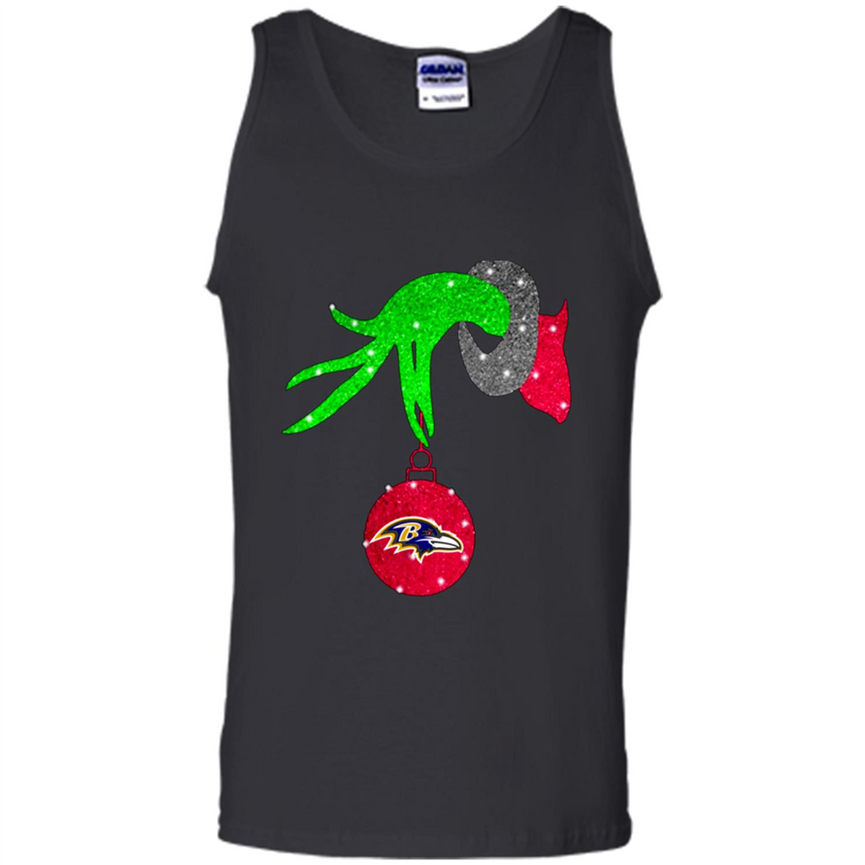 GRINCH HAND HOLDING BALTIMORE RAVENS GLITTER CHRISTMAS PINGPONG