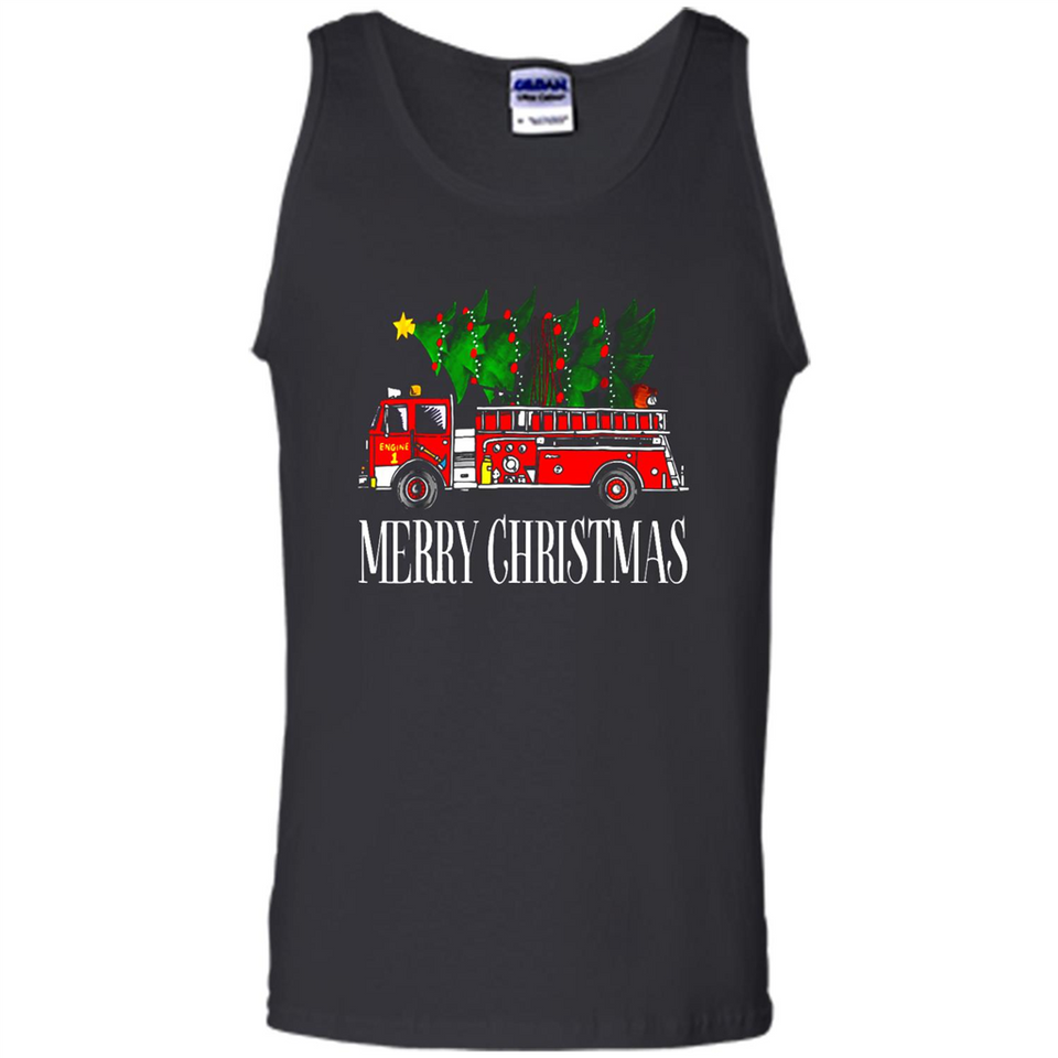 Firetruck Santa Sleigh Merry Christmas Firefighter - Tank Top