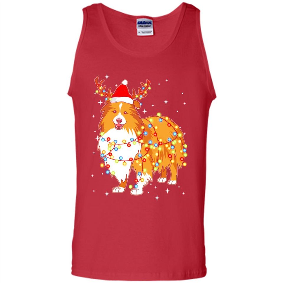 Christmas Lights Shetland Sheepdog Wearing Santa Hat Funny Xmas - Tank Top