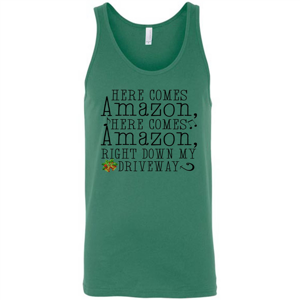 Here Comes Amazon Right Down My Driveway Christmas - Canvas Unisex Tank