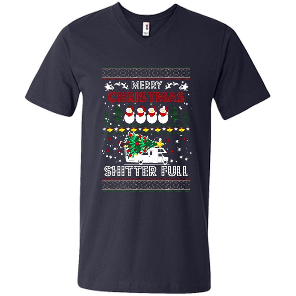 Merry Christmas Shitter Full Christmas Tree Snowman Sweater PINGPONG - Men's V-Neck
