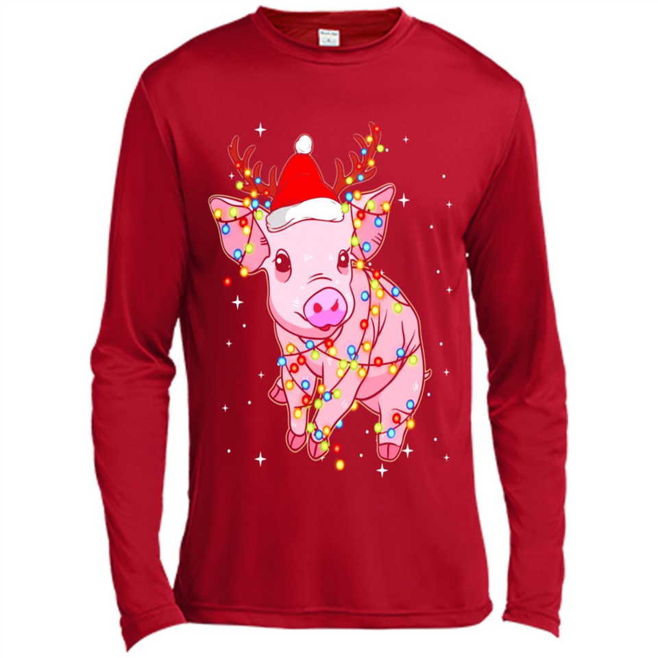 Christmas Lights Pig Wearing Santa Hat Funny Xmas - Canvas Long Sleeve T-Shirt
