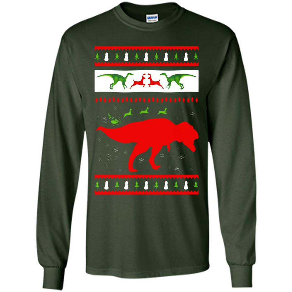 Dinosaur and Santa Clause Ugly Christmas Sweater - Long Sleeve T-Shirt