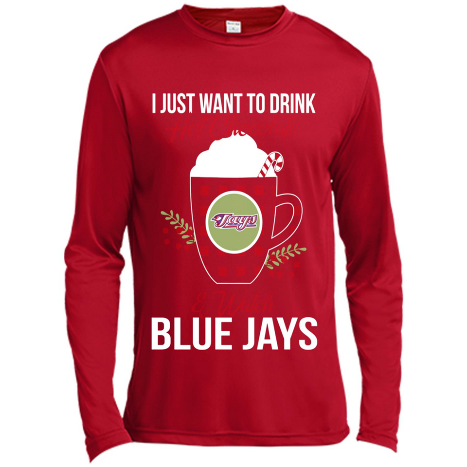 I Just Want To Drink Hot Chocolate & Watch Toronto Blue Jays Ugly Christmas Sweater PINGPONG