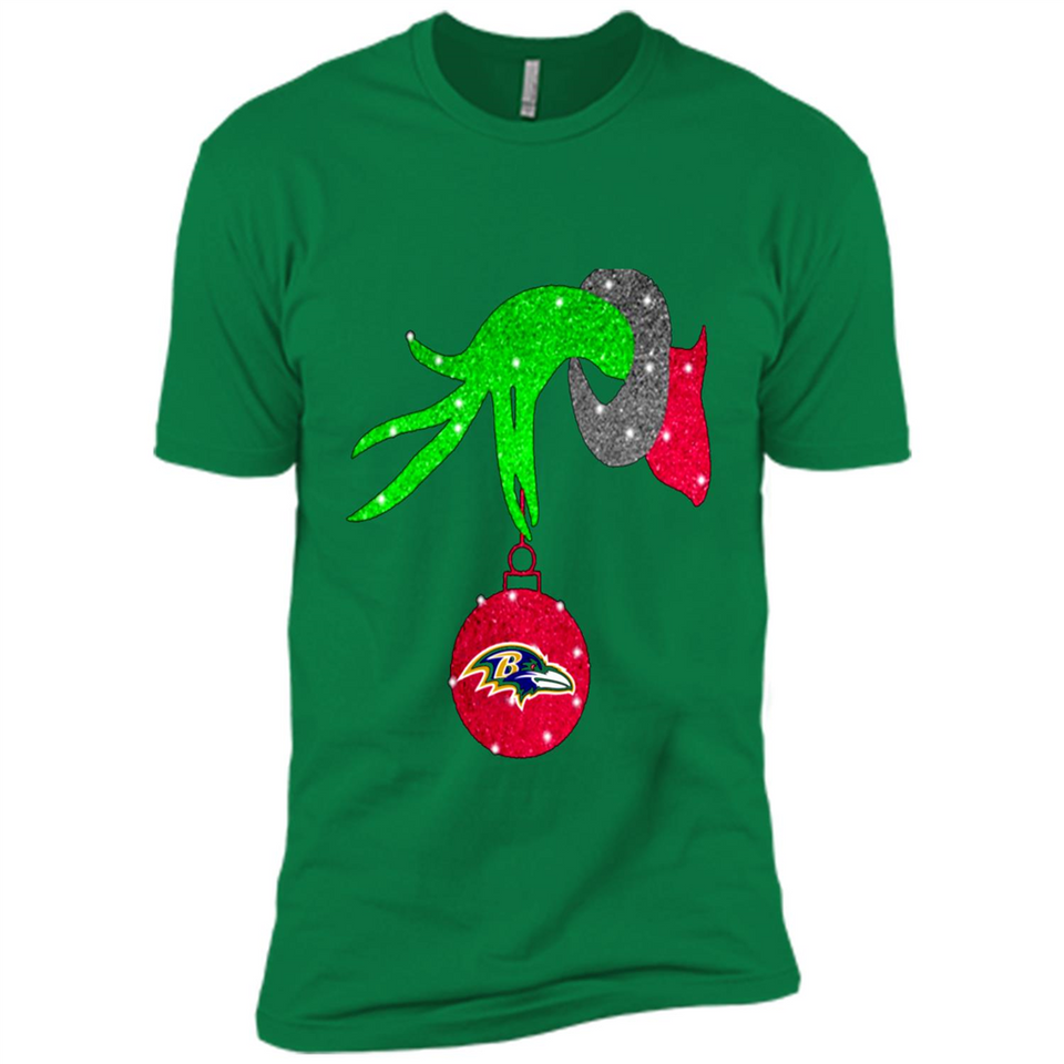 GRINCH HAND HOLDING BALTIMORE RAVENS GLITTER CHRISTMAS PINGPONG