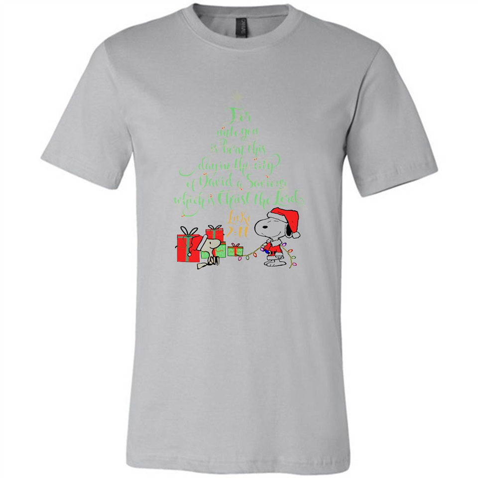 Snoopy Merry Christmas with Christmas tree T-Shirt - Canvas Unisex T-Shirt