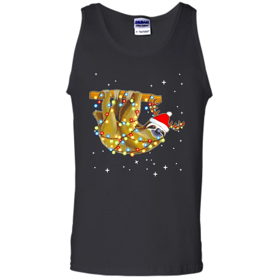 Christmas Lights Sloth Wearing Santa Hat Funny Xmas - Tank Top