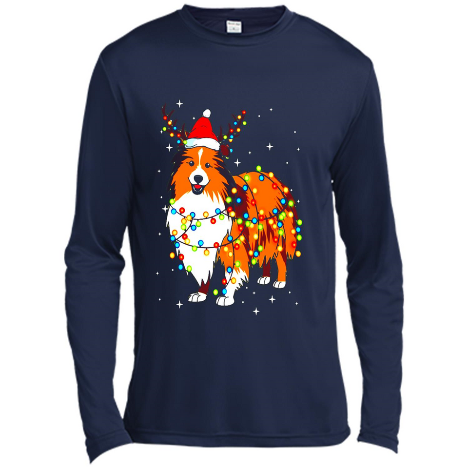 Christmas Lights Shetland Sheepdog Wearing Santa Hat Funny Xmas Mug - Canvas Long Sleeve T-Shirt