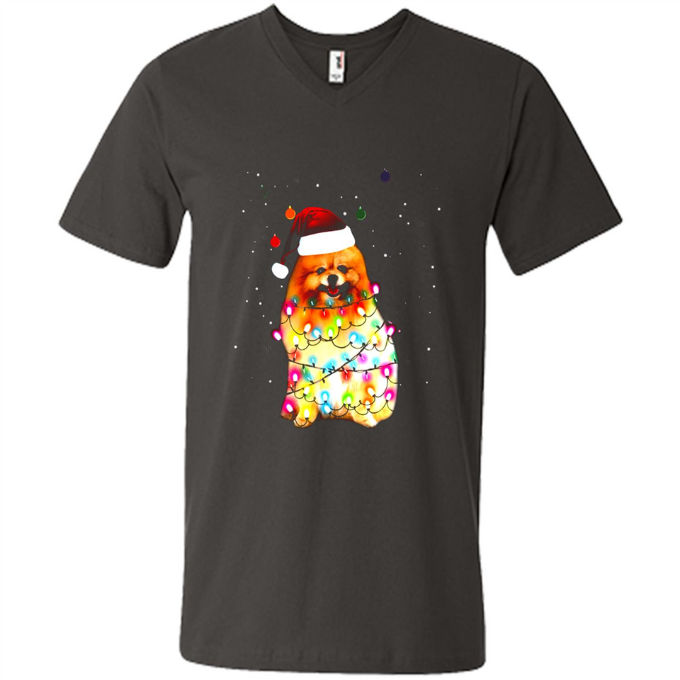 Pomeranian Santa Lights Christmas Dog Xmas Sweatshirt - Men's V-Neck