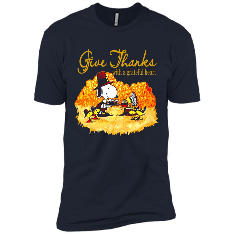 Snoopy Thanksgiving Give Thanks With A Grateful Heart - Premium Short Sleeve T-Shirt