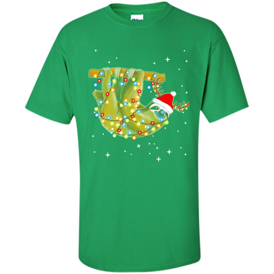 Christmas Lights Sloth Wearing Santa Hat Funny Xmas - Shirt