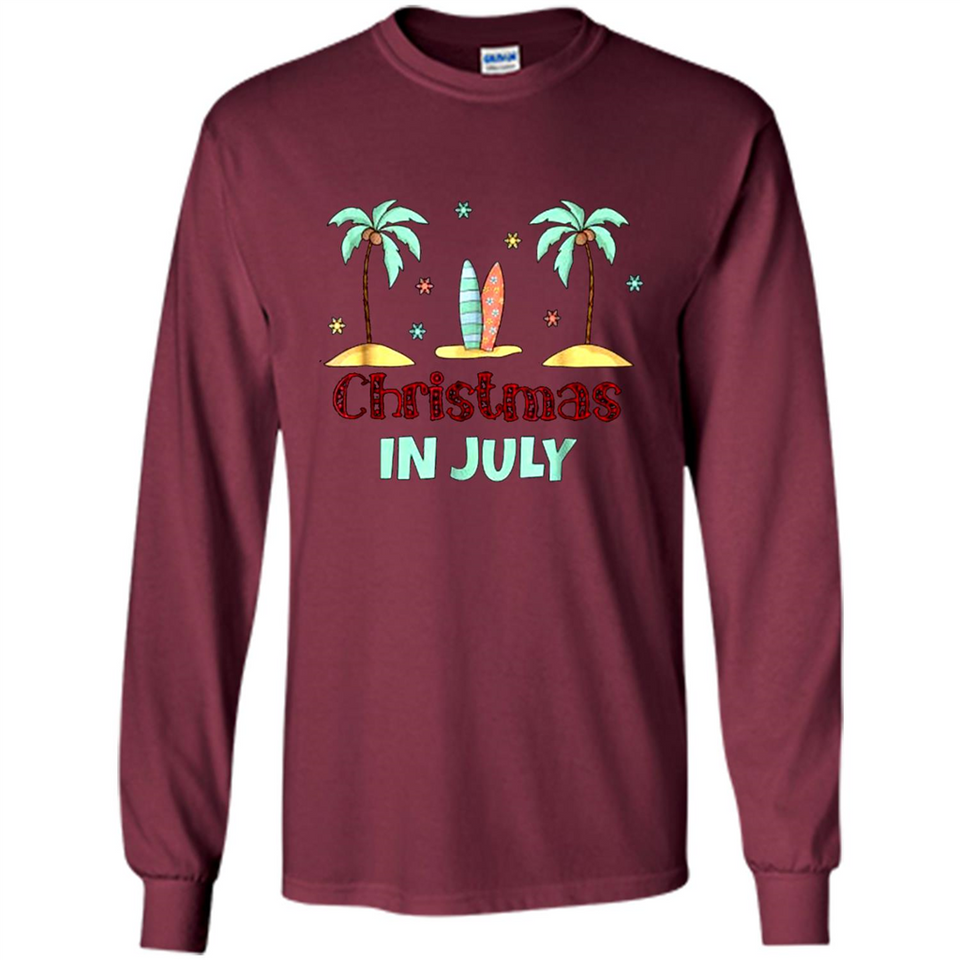 Christmas In July Shirt Surfing Palm Trees Surfboard - Long Sleeve T-Shirt