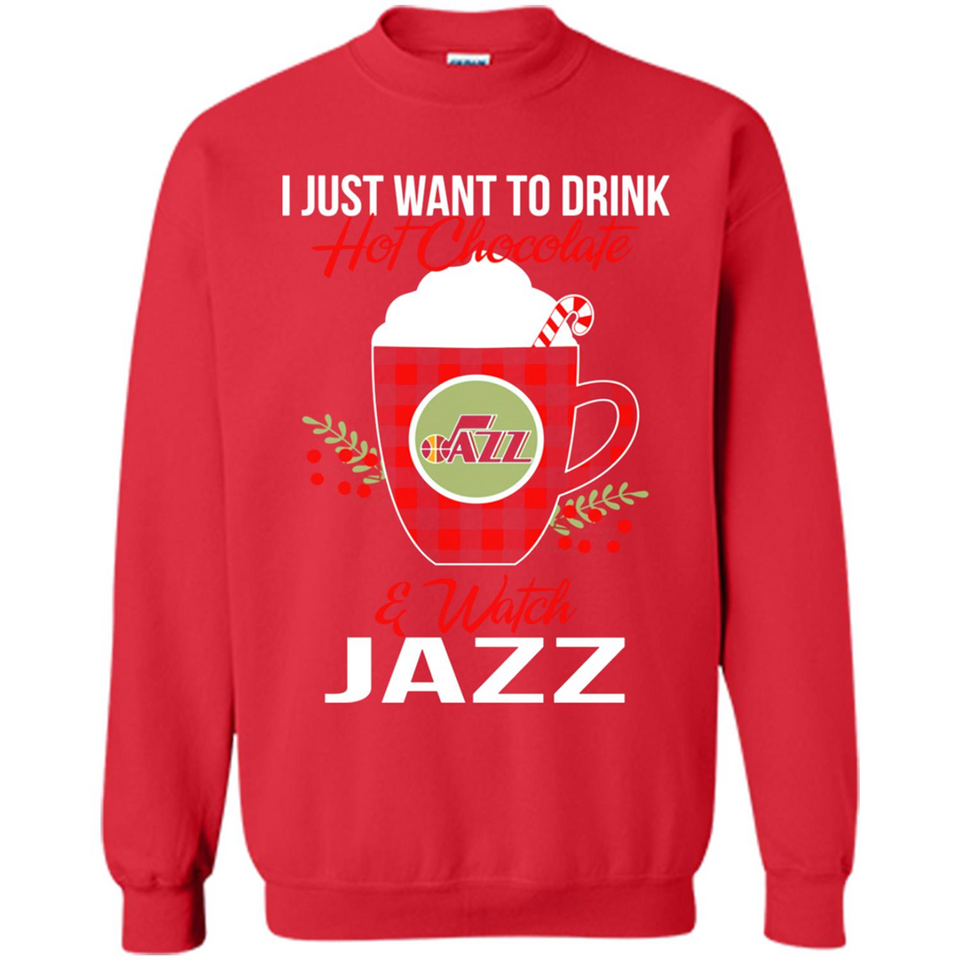 I Just Want To Drink Hot Chocolate & Watch Utah Jazz Ugly Christmas Sweater PINGPONG