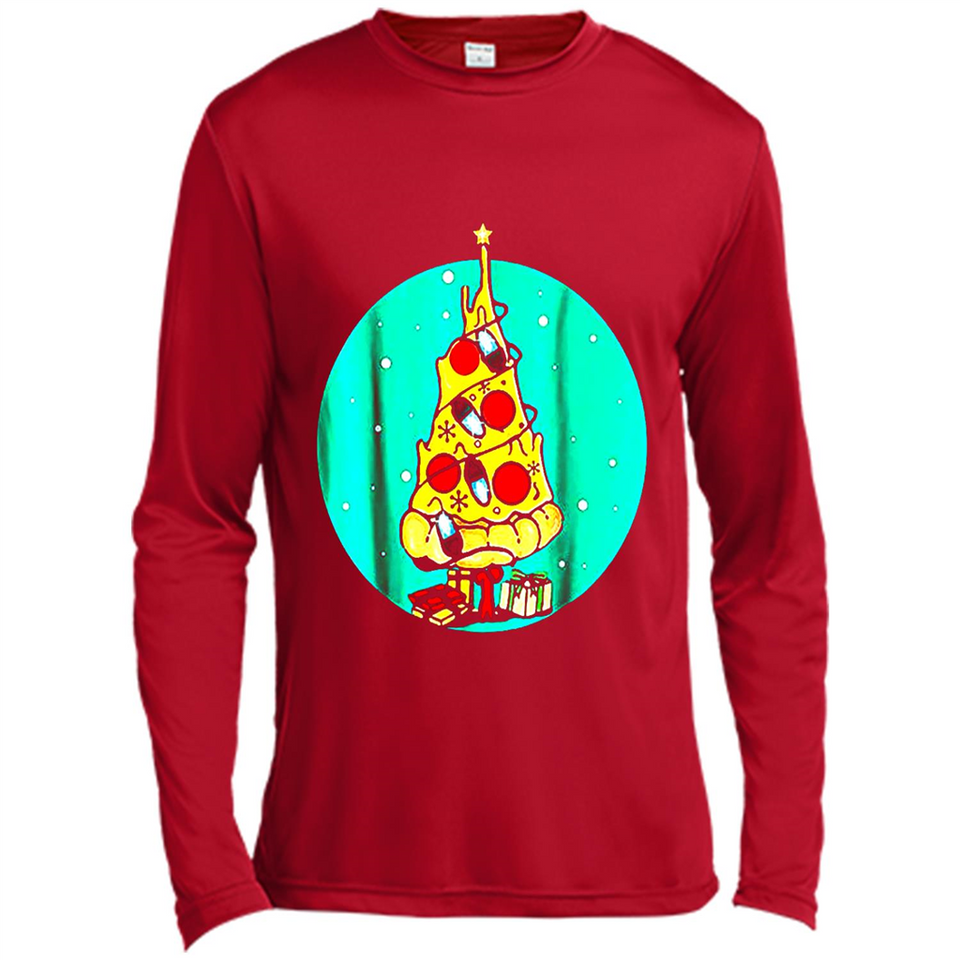 Funny Pizza Ugly Christmas Sweater Xmas Pizza Tree - Canvas Long Sleeve T-Shirt