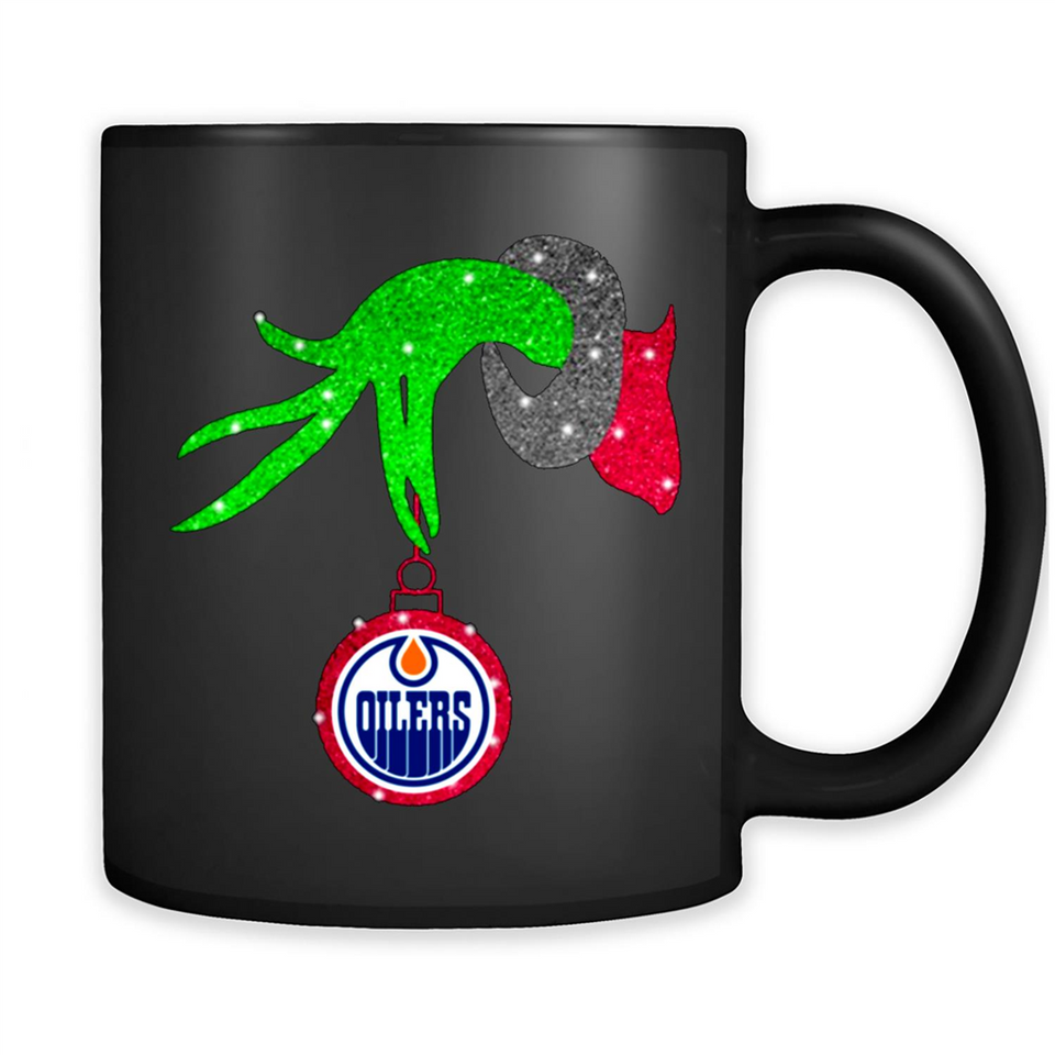 GRINCH HAND HOLDING EDMONTON OILERS GLITTER CHRISTMAS PINGPONG