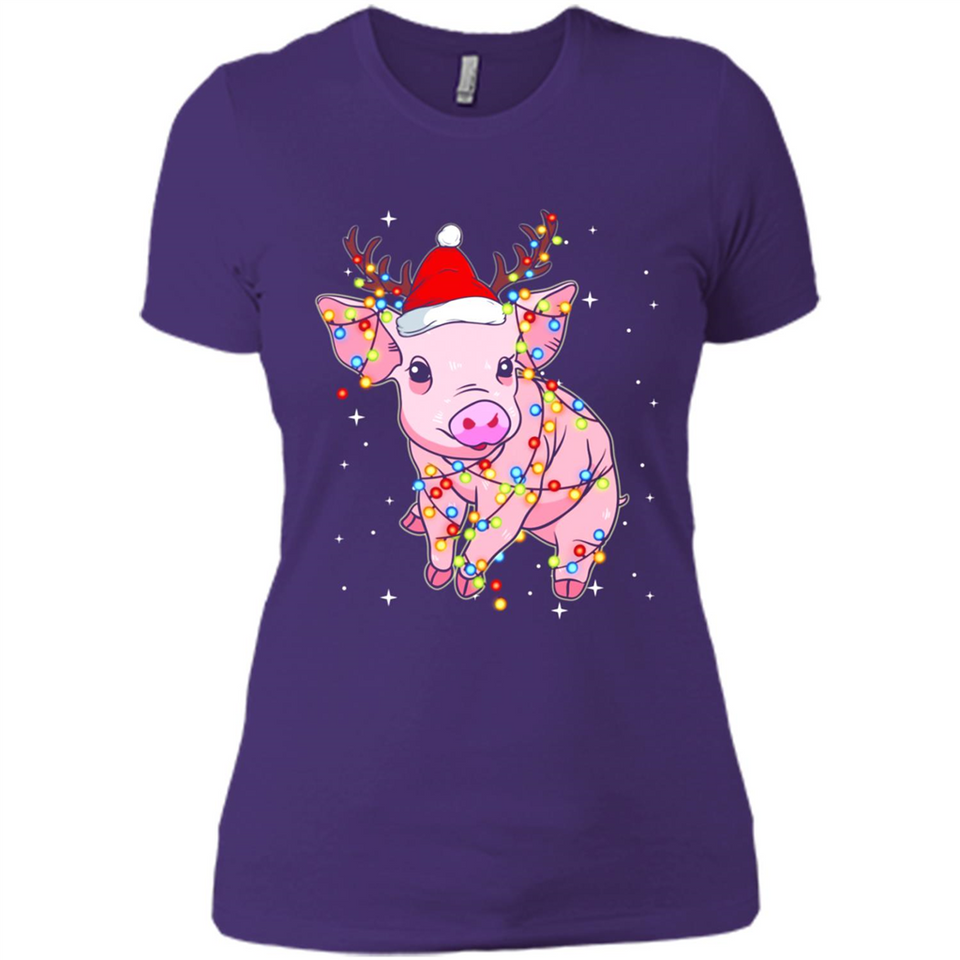 Christmas Lights Pig Wearing Santa Hat Funny Xmas - Ladies' Boyfriend T-Shirt