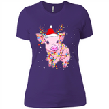 Christmas Lights Pig Wearing Santa Hat Funny Xmas - Ladies' Boyfriend T-Shirt
