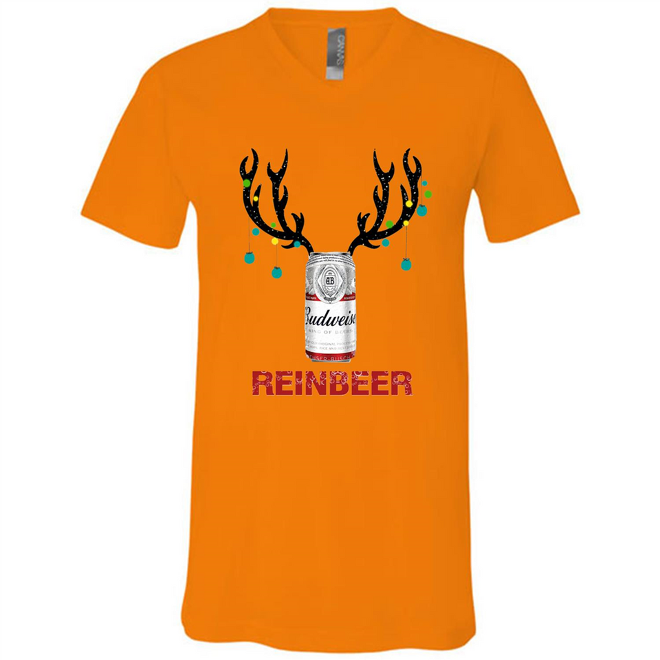 Budweiser Reinbeer Funny Beer Reindeer Christmas Sweatshirt - Canvas Unisex V-Neck