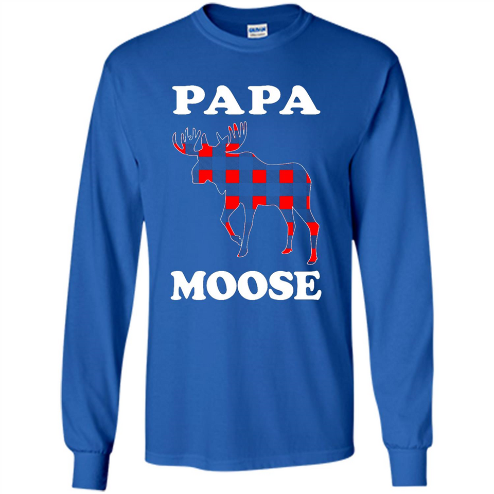 Papa Moose Funny Christmas Plaid Buffalo T-Shirt - Long Sleeve T-Shirt
