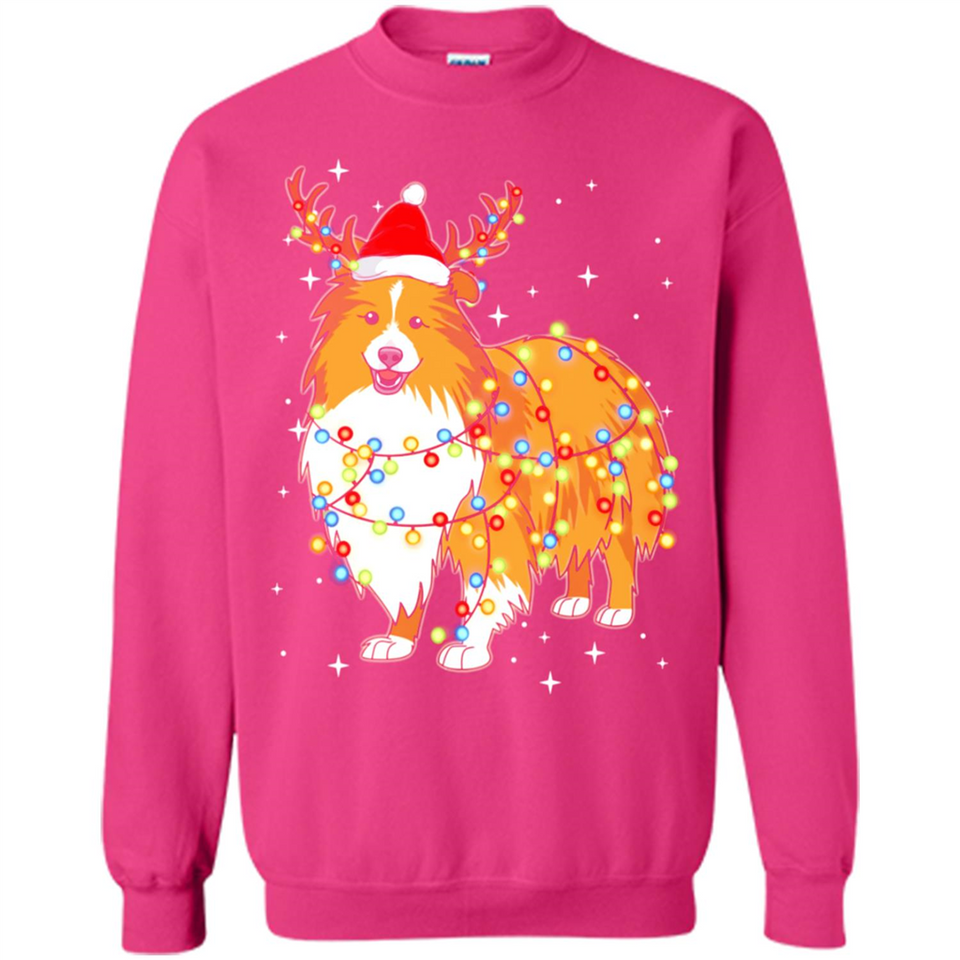 Christmas Lights Shetland Sheepdog Wearing Santa Hat Funny Xmas - Sweatshirt