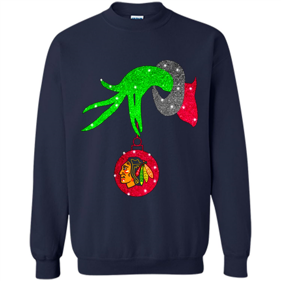 GRINCH HAND HOLDING CHICAGO BLACKHAWKS GLITTER CHRISTMAS PINGPONG