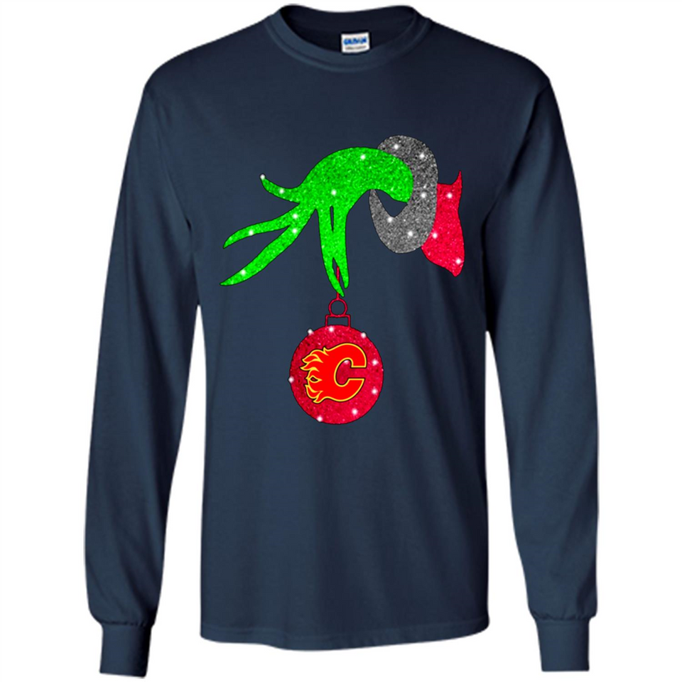 GRINCH HAND HOLDING CALGARY FLAMES GLITTER CHRISTMAS PINGPONG