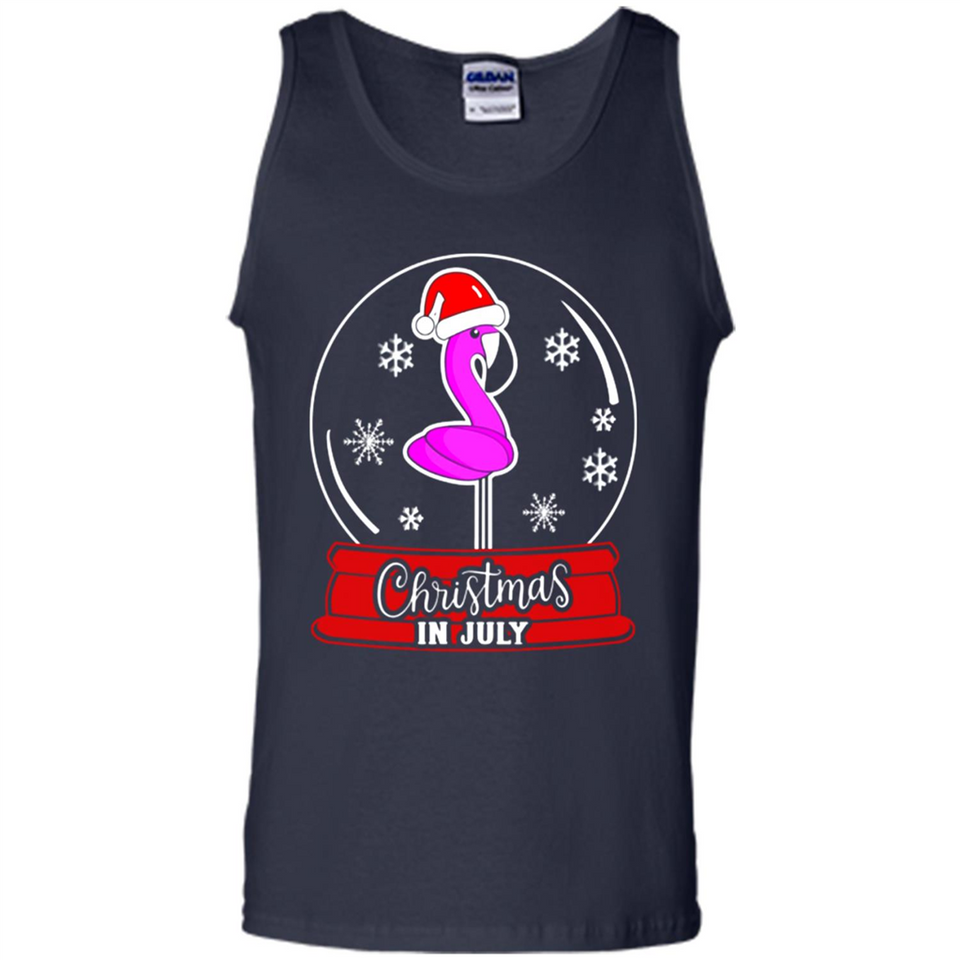 Christmas In July Flamingo Snow Globe Santa Hat - Tank Top