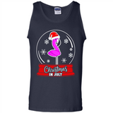 Christmas In July Flamingo Snow Globe Santa Hat - Tank Top