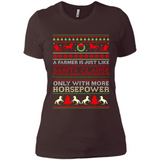 Funny Farmers Gift Ugly Santa Claus Horsepower - Ladies' Boyfriend T-Shirt