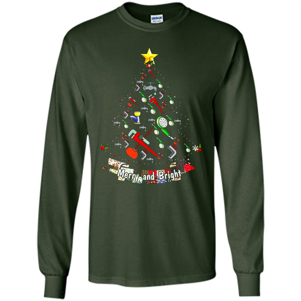 Merry And Bright Plumber Christmas Tree Shirt PINGPONG - Long Sleeve T-Shirt