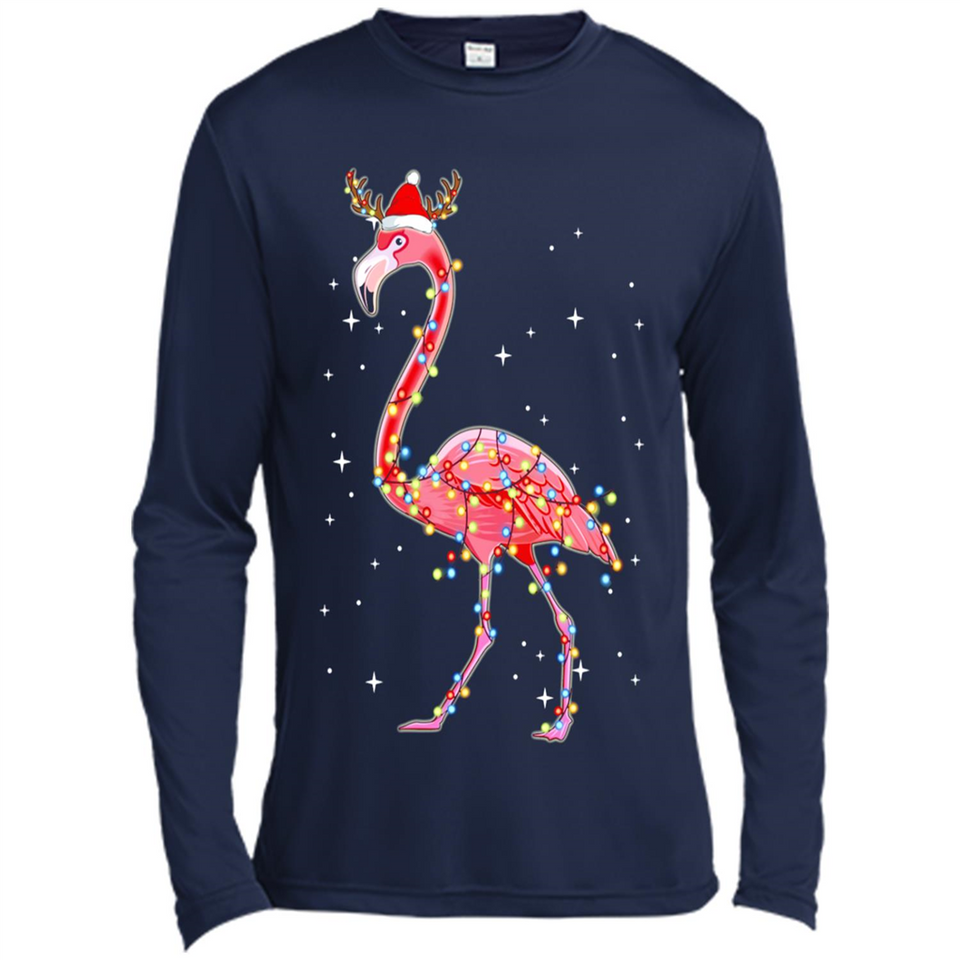 Christmas Lights Flamingo Wearing Santa Hat Funny Xmas - Canvas Long Sleeve T-Shirt