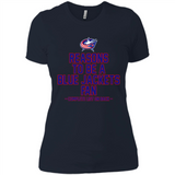 Reasons to be a Columbus Blue Jackets Fan Complete List on Back - Ladies' Boyfriend T-Shirt