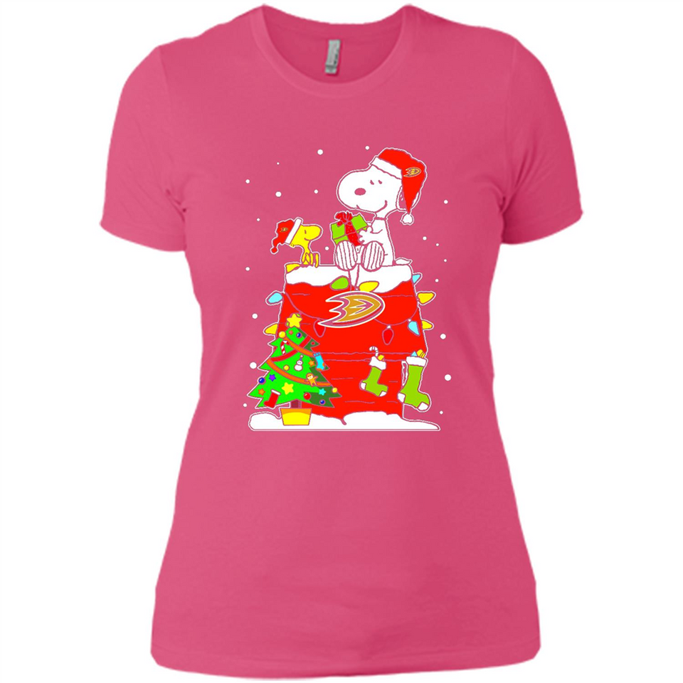 Anaheim Ducks Snoopy Ugly Christmas Sweaters - Ladies' Boyfriend T-Shirt