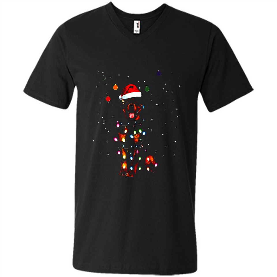 Rottweiler Santa Lights Christmas Dog Xmas Sweatshirt - Men's V-Neck